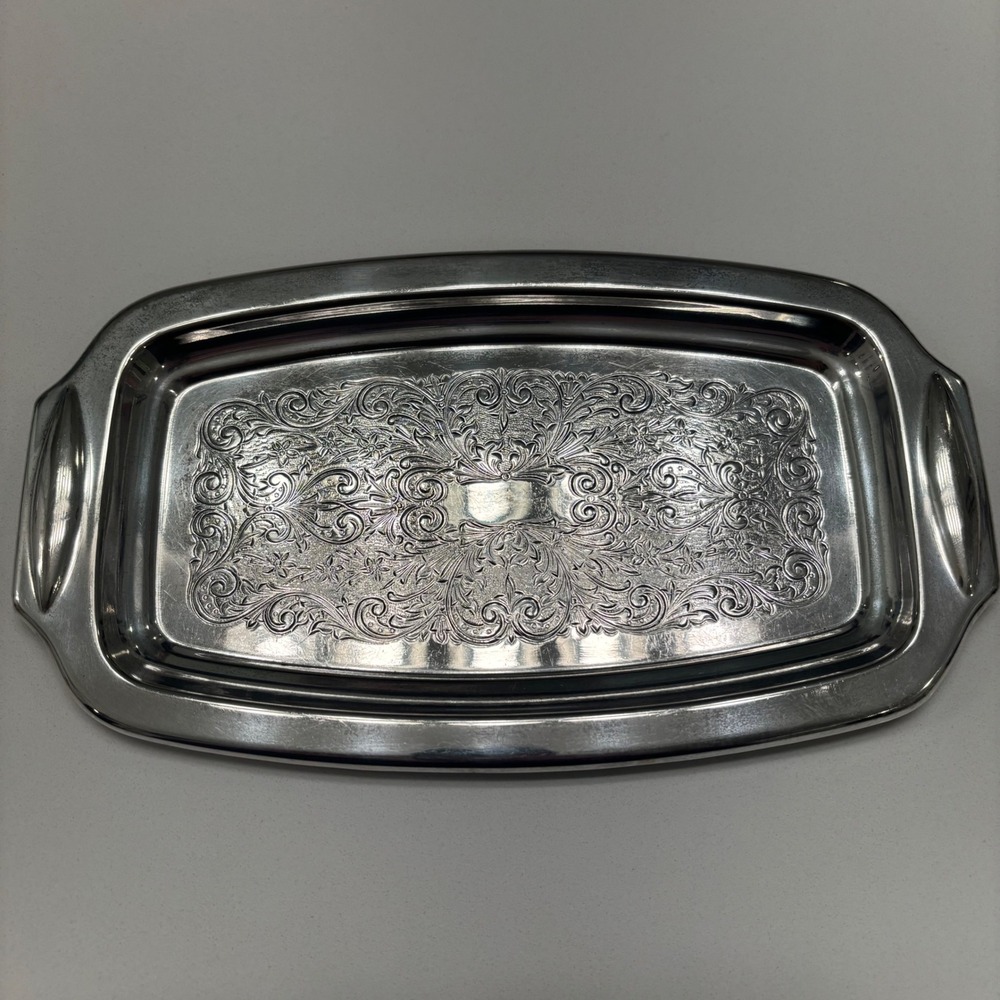 English Silver Mfg Corp Vintage Silver Plated Serving Tray Made in USA 10in
